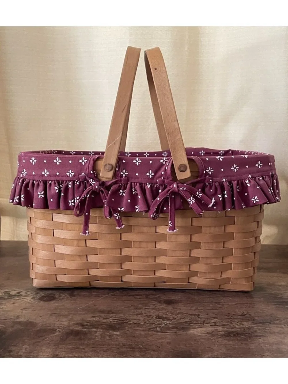 Vintage Longaberger Large Market Basket 10634 Swinging Handles 2 Liners 1997
